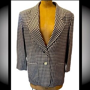 Jaeger Silk and Wool Black + White Checked Vintage Blazer + Pockets Size 12